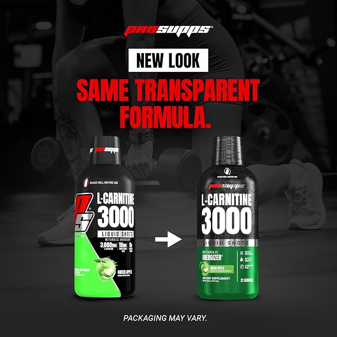 ProSupps L-Carnitine Liquid 3000, Stimulant-Free Liquid Shots for Men & Women - Clean Workout Drink for Energy, Performance & Muscle Recovery - No Sugar, No Carbs - 31 Servings, Green Apple
