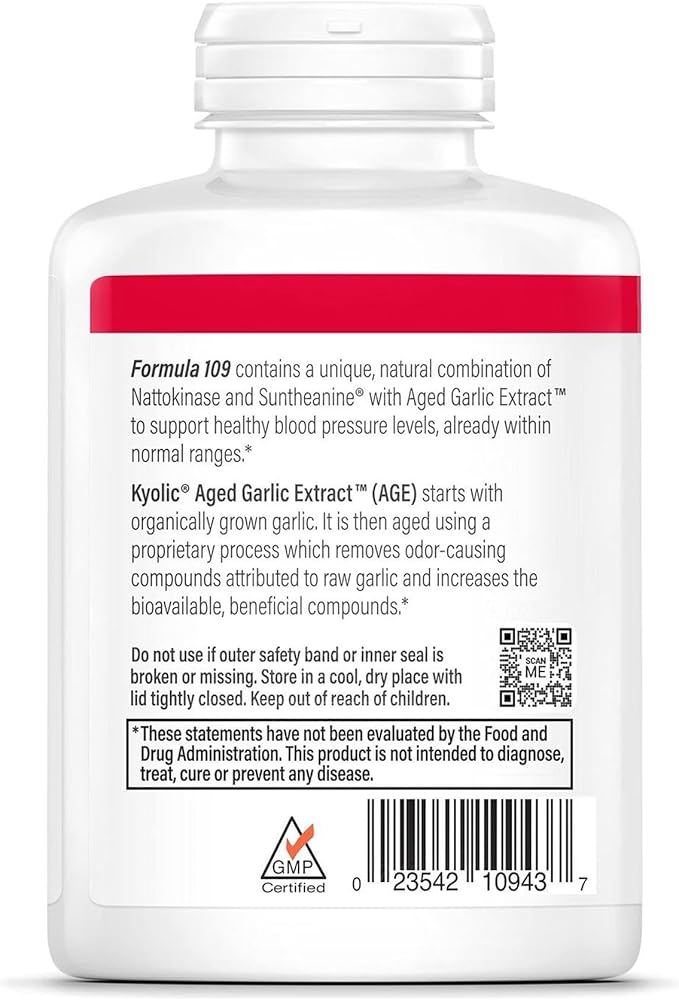 Kyolic Aged Garlic Extract Formula 109, Blood Pressure Health*, 240 Capsules