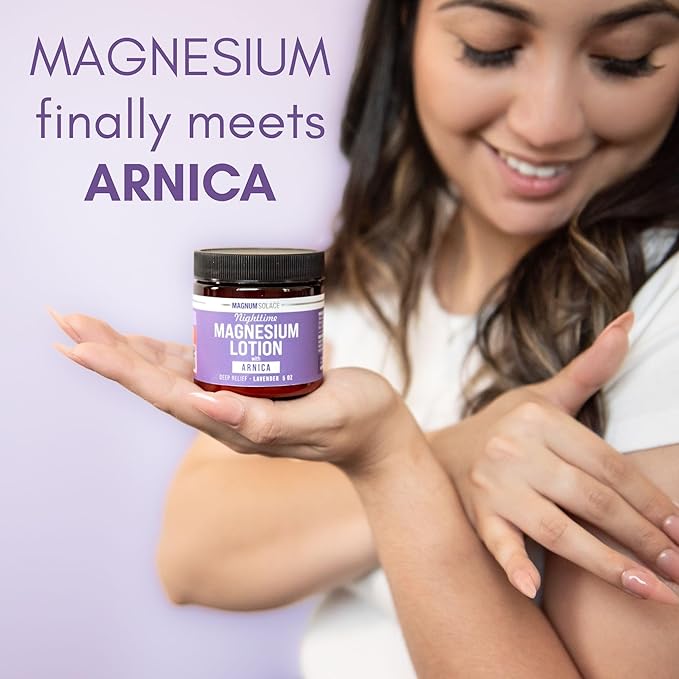 Magnum Solace Nighttime Magnesium Lotion with Arnica – Highly Concentrated Magnesium for Muscles & Joints – Apply to Legs or Feet Before Bed – Skin-Friendly