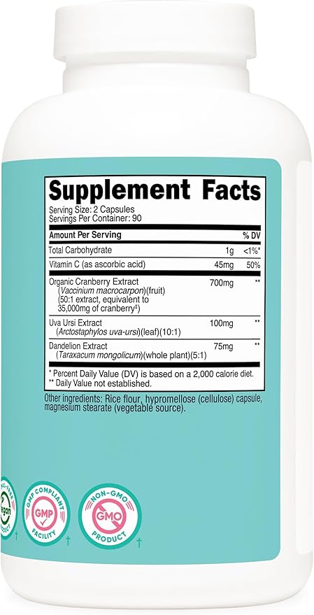 Nutricost Cranberry Extract for Women 180 Capsules for 90 Servings – with Vitamin C, Uva Ursi & Dandelion Root, Vegan, GMO-Free & Gluten-Free