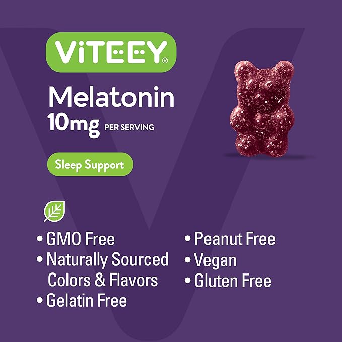 Viteey Melatonin Gummies 10mg - Sleep Gummies for Adults Extra Strength Melatonin - Vegan, GMO Free, Gluten Free - 120 Count