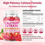 2 Packs High Absorption Calcium Citrate Gummies 1200mg - Bone & Teeth Support for Adults & Kids, Vegan Sugar-Free Gummies, Strawberry Flavor, 120 Count