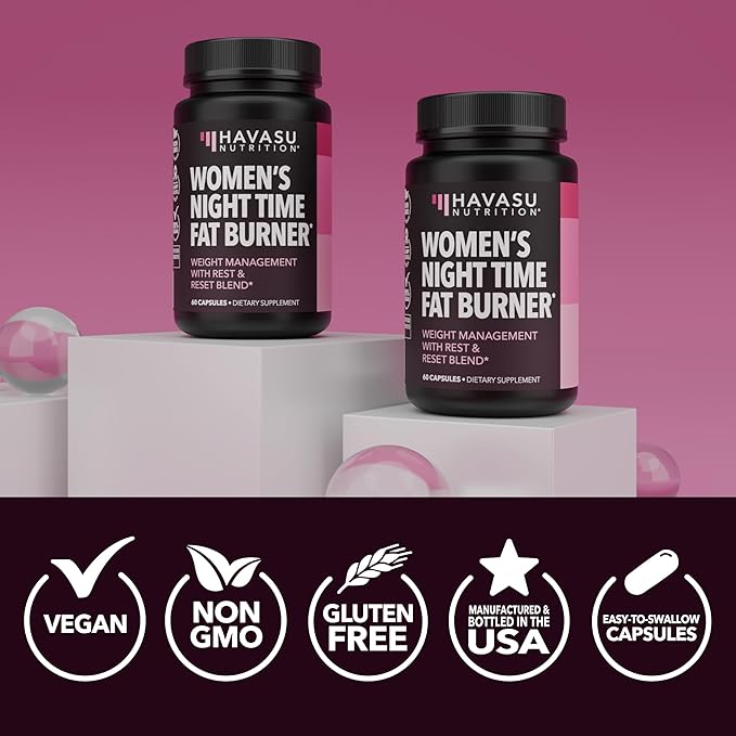 Night Time Fat Burner for Women - Appetite Suppressant for Weight Loss - 60 Count - Herbal Metabolism Booster with Melatonin for Sleep Support - Vegan, Non-GMO Capsules - 2 Month Supply