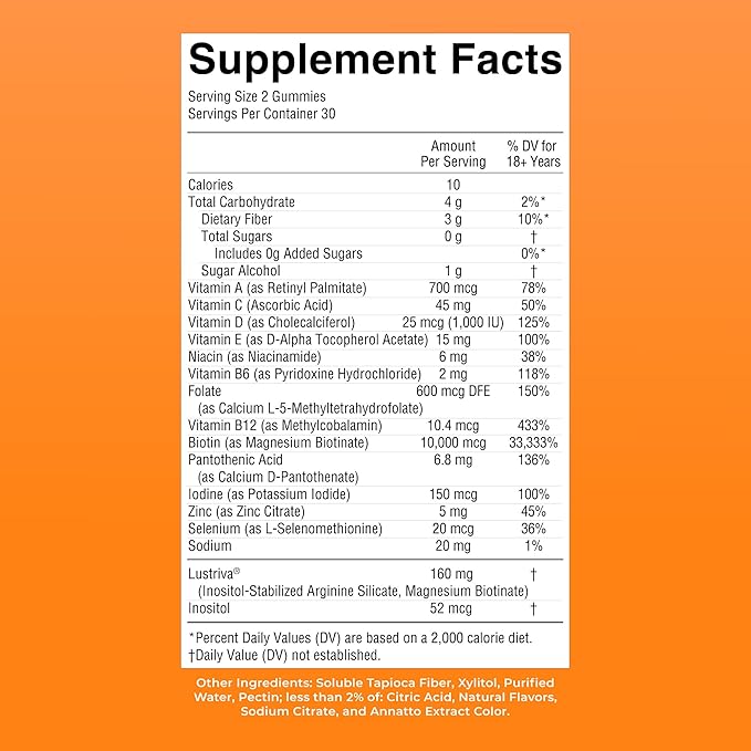 MaryRuth's Multivitamin + Hair Growth Gummies | with Lustriva® | Biotin 10000mcg | B Vitamins | Formulated for Thicker Hair, Wrinkles, Fine Lines, Skin Care | Ages 18+ | 30 Servings