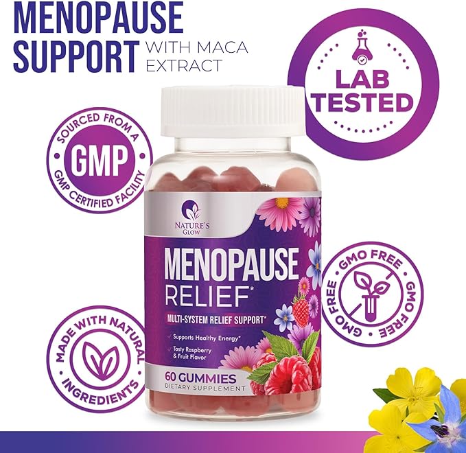 Menopause Supplement for Women - Complete Multi-Benefit Menopause Relief Gummy for Mild Hot Flashes & Night Sweats, Natural Balance & Energy Support, Menopausal Vitamins, Gluten Free - 60 Gummies