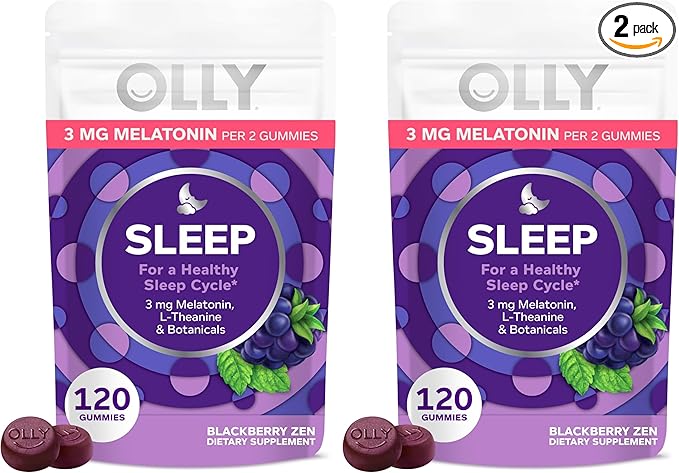 OLLY Sleep Gummy,3 mg Melatonin,L-Theanine,Chamomile,and Lemon Balm Extracts,BlackBerry Flavor,60 Day Supply -,120 Count (Pack of 2)