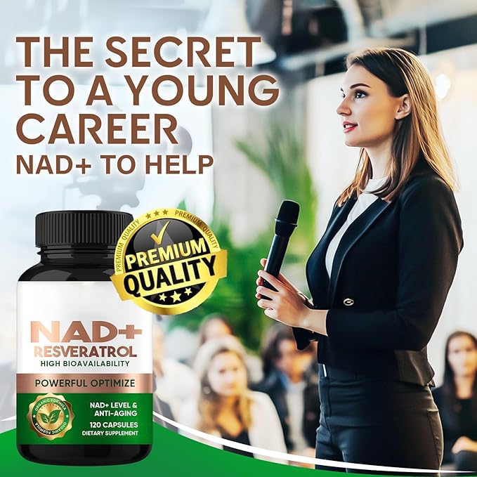 NAD+ Resveratrol Supplement 120 Capsules, Supports Healthy Aging, Cellular Energy, Metabolism & Brain Boost for Men & Women