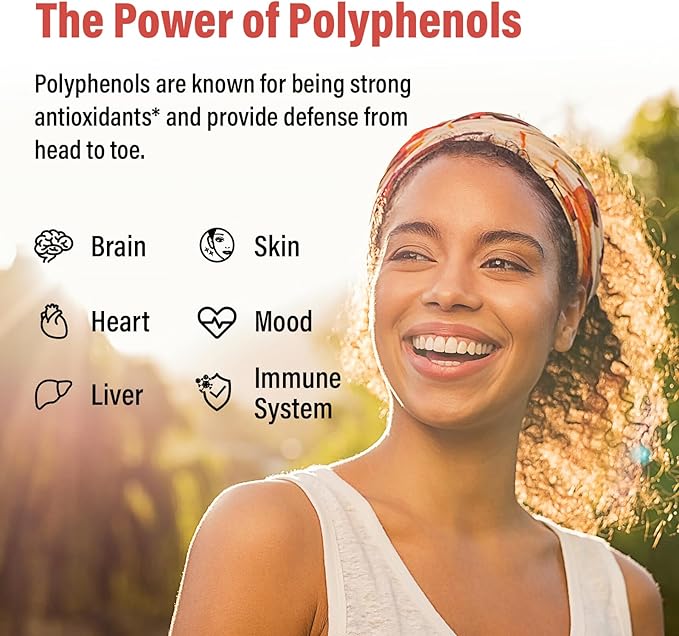 67,500 MG Polyphenols Supplement - Powerful Antioxidants & Polyphenol for Age Defense, Polyphenol Superfood, Quercetin, Resveratrol, Plant-Based & Energy, Immune Support, 180 Capsules