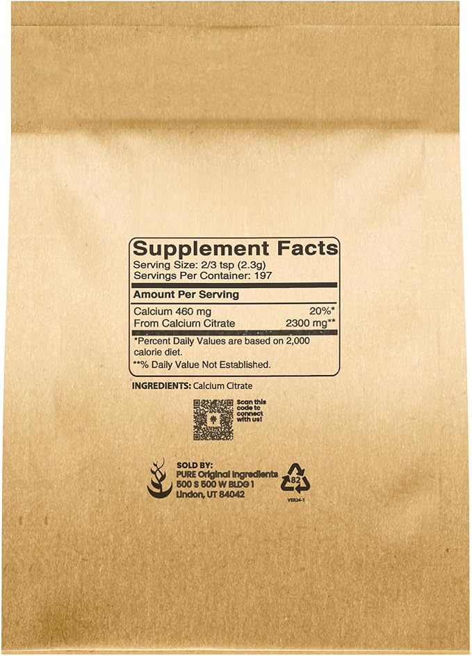 Pure Original Ingredients Calcium Citrate (1lb) Calcium Supplement, No Additives or Fillers