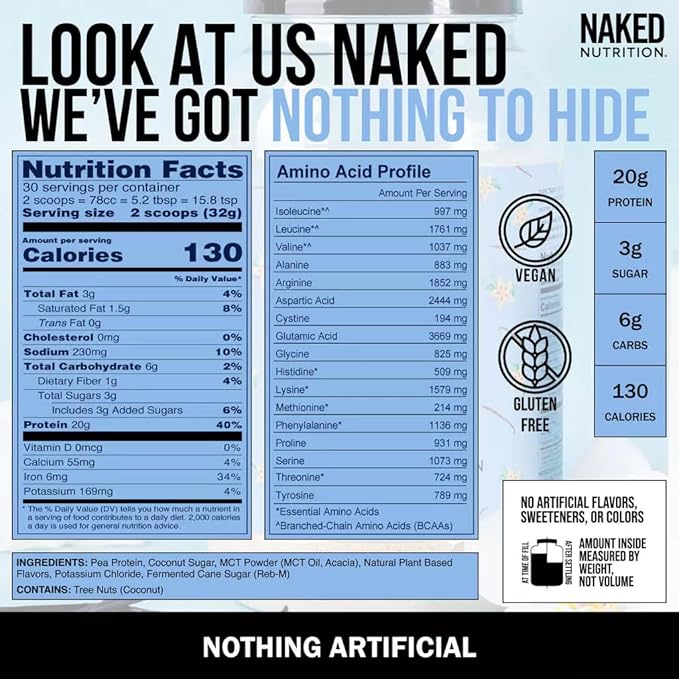 NAKED Shake - Vanilla Protein Powder - Plant Based Protein Shake with Mct Oil, Gluten-Free, Soy-Free, No Gmos Or Artificial Sweeteners - 30 Servings (Pack of 2)