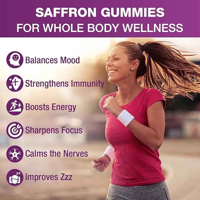 Saffron Gummies (88.5 mg) with Magnesium — Enhanced with St. John’s Wort, Rhodiola, Ashwagandha & Vitamins B6, B12, D3 for Mood & Focus Support — 120 Count