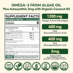 Vegan Omega 3 Gummies 1200mg - Dual Layer - Fish Oil Alternative, Marine Algae Omega 3 Supplement DHA 600mg, EPA 400mg with Astaxanthin,Sugar Free,60 Cts