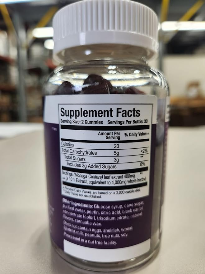 Viteey Moringa Gummies - 4,000mg [from 400mg of 10:1 Extract] of Moringa Supplement Super Greens Gummies - Antioxidant Wellness and Digestive Support - Vegan, Gluten Free - 60 Count