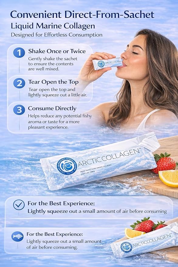 Liquid Marine Collagen Peptides for Women Men – 8000mg Hydrolyzed Collagen Liquid Supplement with Biotin & Vitamins for Hair Growth, Skin, Nails & Joints, Lemon Flavor, Sugar-Free, 14 Sachets