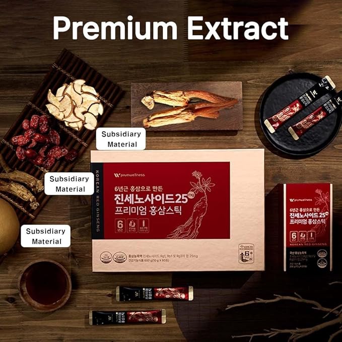 K-Herb Premium Korean Red Ginseng Sticks Liquid Portable Sticks with Korean Red Ginseng Extract No Preservatives (Ginsenoside 25mg 60P)