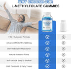 2 Pack L-Methylfolate 15mg Gummies with Methyl B12, Folate 5-MTHF Supplement for Mood, Brain Health, Cognition & Immunity, Sugar Free, Vegan, Non-GMO, 120 Count
