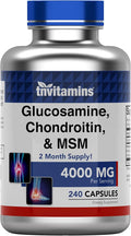 tnvitamins Glucosamine Chondroitin MSM Capsules, 240 Count | 4,000 mg Per Serving | 2,000 mg Glucosamine Sulfate 2KCl + 2,000 mg MSM & Chondroitin Blend | Joint Support Supplement
