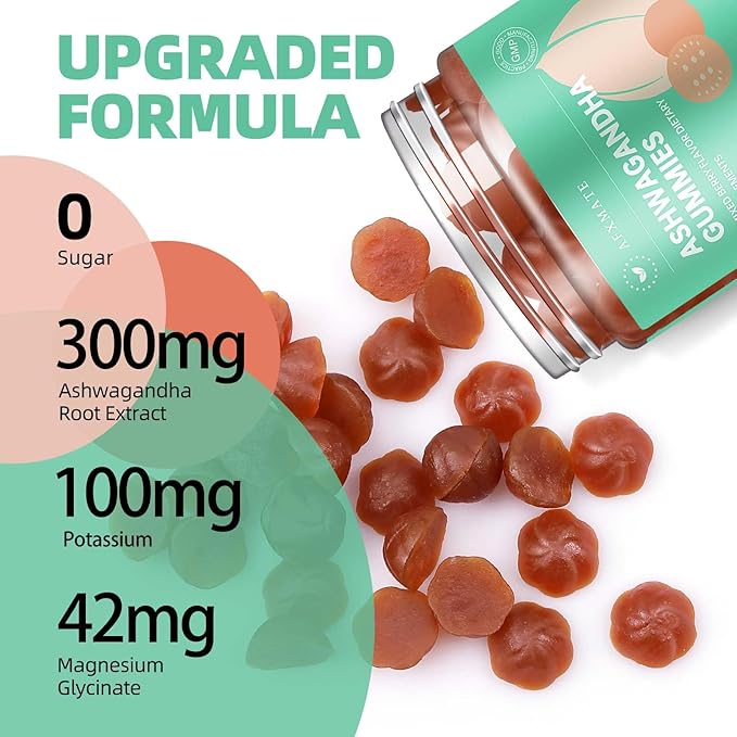 AFXMATE Ashwagandha Gummies for Women Sugar Free, Men's Ashwagandha Supplement Gummy with Vitamin D Magnesium Vegan (90 Counts)