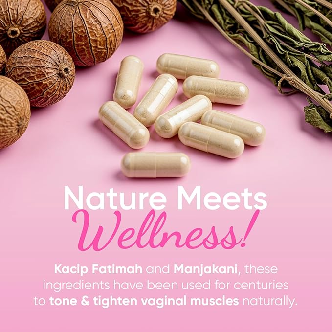 Pretty Privates Vaginal Tightening Pills for Women - Natural Intimate Health Supplement with Kacip Fatimah Manjakani & Noni Fruit - Elasticity Moisture & Wetness Support - 60 Capsules 1 Month Supply