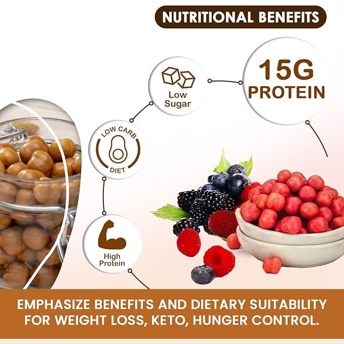 ProtiWise High Protein Soy Snacks | Berry Coated | | 15g Protein, Low Sugar, Low-Carb Snack for Hunger Control & Energy Boost | Gluten Free, KETO Friendly | 7/Box