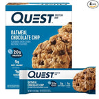 Quest Nutrition Oatmeal Chocolate Chip Protein Bars, 20g Protein, 1g Sugar, 5g Net Carb, Gluten Free, Keto Friendly, 4 Count