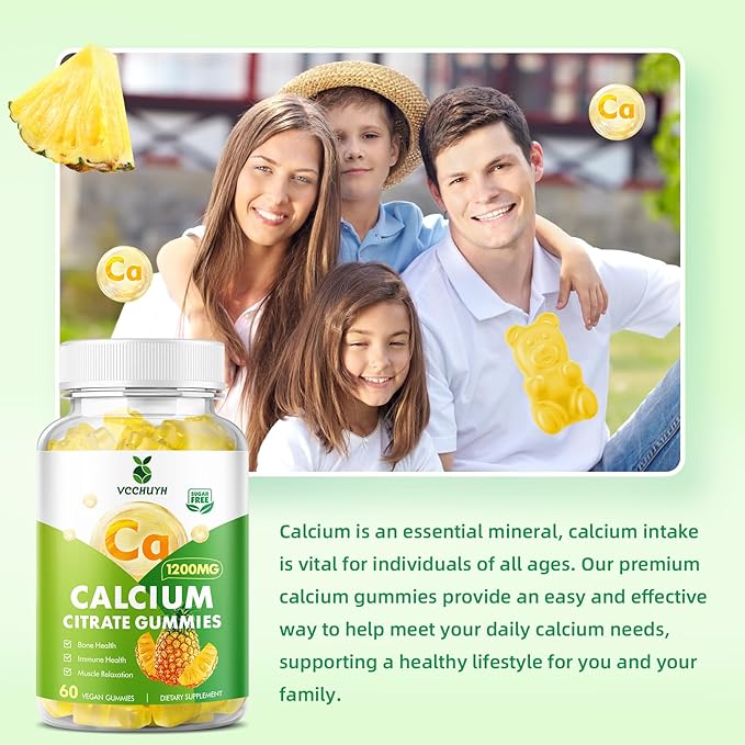 Calcium Citrate Gummies 1200 mg, Sugar Free Calcium Gummies for Adults & Kids, Chewable Calcium Supplements for Women, Bone & Immune Support, Pineapple Flavor 120 Count