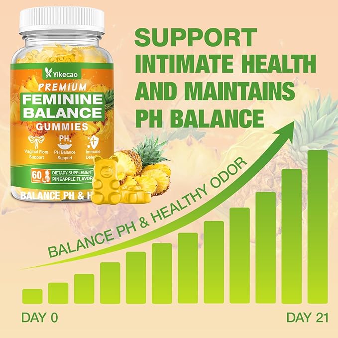 Premium Feminine Balance Gummies for Women, Pineapple Gummies for Women Ph Balance & Vaginal Health, Immune Support, Vegan, Gluten-Free, Pineapple Flavor, 60 Count