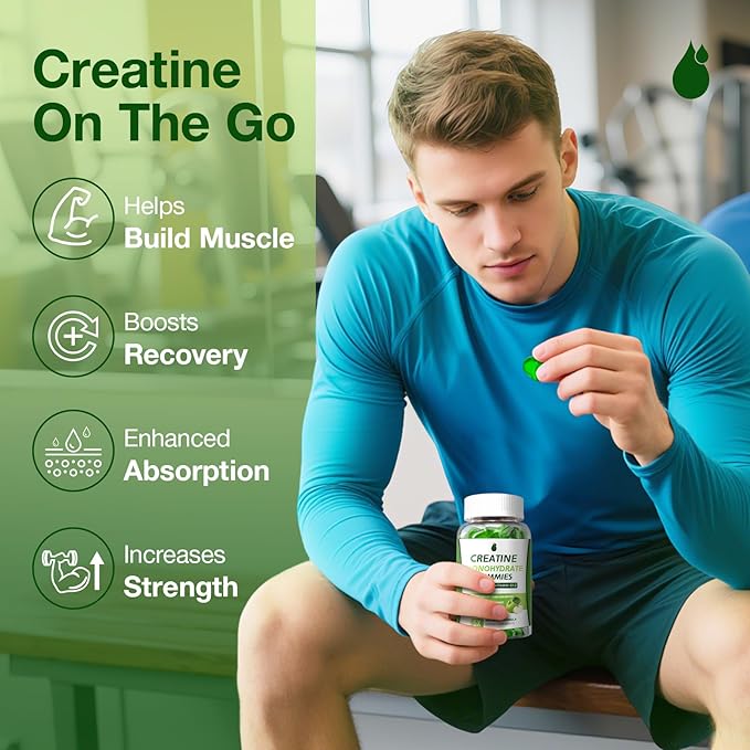 Creatine Gummies for Men & Women - Creatine Monohydrate Gummies 5g, Low Sugar Creatine Supplement for Muscle Builder, Energy Boost & Pre-Workout Supplement, Green Apple Flavor, 160 Gummies (2 Bottles)