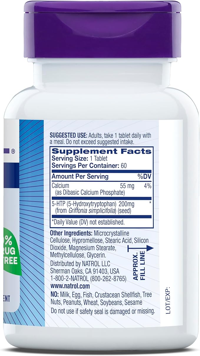 Natrol 5-HTP 200mg Dietary Supplement to Support a Balanced Mood, 60 Time Release Tablets, 60 Day Supply