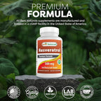 Best Naturals 2 Packs Resveratrol Complex 500 mg 60 Veg Capsules Made with Grape Skin, Red Wine, Quercetin - Gluten Free & Non GMO - (Total 120 Capsules)