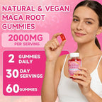 Maca Root Gummies for Women & Men, Organic Maca Root Supplement with Ashwagandha for Energy & Strength Support, Sugar-Free/Vegan/Non-GMO, Strawberry Flavor 120 Count