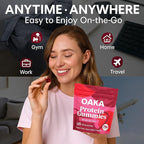 OAKA Protein Gummies, 20g Protein per Serving, Support Hair, Skin, Nails Health, Boost Energy, Protein Supplement for Women Men, Zero Sugar, Vegan, Mixed Berries Flavor, 60 Gummies