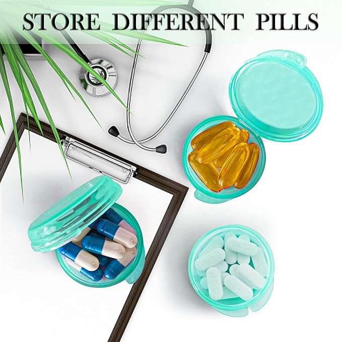 3PCS Small Pocket Daily Pill Box Organizer - Portable Travel Wallet with Individual Compartments - Compact, Convenient and Easy-to-Use Mini Pill Container for On-the-Go Medication Management (Green)