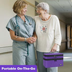 LEFOR·Z Medicine Storage Bag,Double Layers Pill Bottle Organizer Bag Empty with Lockable Zipper&Adjustable Divider,Medication Travel Carrying Bag for Pills,Vitamins,Medical Supplies,Purple