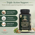 Stress Relief Formula - Natural Ashwagandha Capsules GMO Free - unflavoured Quality Herbal Wellness Supplement for Relaxation and Mental clarity-60-count