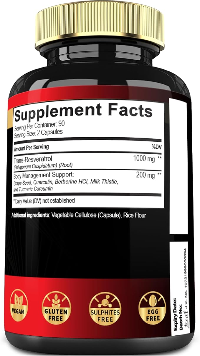 Mecisco 6in1 Trans Resveratrol Supplement with Grape Seed, Milk Thistle, and More - Resveratrol 1000mg - Supports for Immune System, Heart Health, Body Management - 180 Capsules