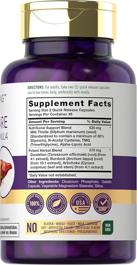 Carlyle Liver Support Supplement for Men and Women | 90 Capsules | Complex Blend with Milk Thistle, NAC, Dandelion Root Extract | Non-GMO and Gluten Free