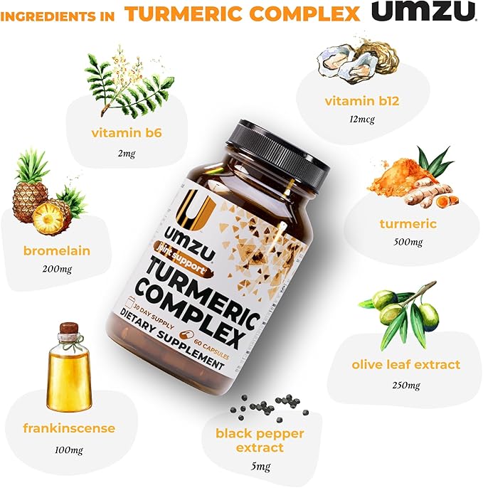 UMZU Turmeric Curcumin Supplement, (30 Day Supply) – Bromelain Boswellia & BioPerine Black Pepper Blend – Turmeric Supplement for Joint Support & Immune Support Daily Wellness Support System