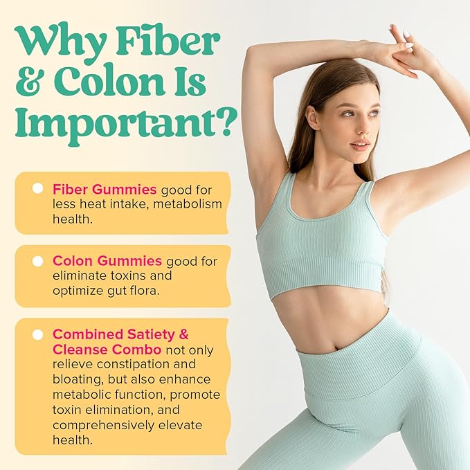 12g Fiber Gummies & Colon Gentle Cleanse - 720 Soft Chews 0 Sugar Fiber Gummies for Adults, 50 B Probiotics, Psyllium Husk & Senna - Colon Detox Cleanse for Gut Health, Regularity & Bloating Relief