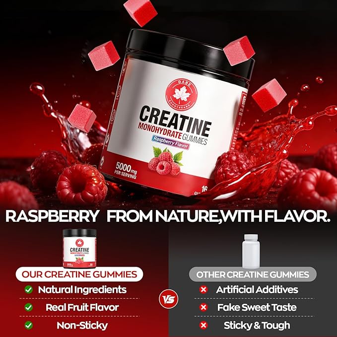 Creatine Gummies, NSF Certified, 5g Creatine Monohydrate per Serving with Taurine & B12, Raspberry Flavor, 160 Count, for Men & Women