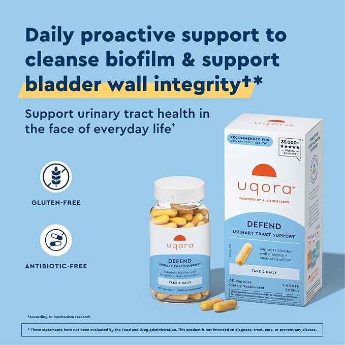 Uqora Defend - Urinary Tract Health Supplement - Support Bladder Health & Cleanse Biofilm with D-Mannose, Green Tea Extract, Turmeric Extract & More - Gluten-Free- 60 Capsules- 2 Pack (60-Day Supply)