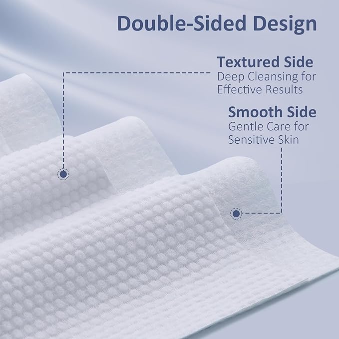 Ourmed Life Face Towels, Disposable Biodegradable Clean Facial Towels for Sensitive Skin, Lint- free Face Cloths for Makeup Remover, Skincare and Women Cleaning, Dry Wipes,600 Count Dot Texture