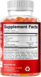 Vitamatic Sugar Free Vitamin A 25000 IU Gummies (Retinyl Palmitate) - Natural Strawberry Flavor - 120 Pectin Based Gummies (1 Bottle)