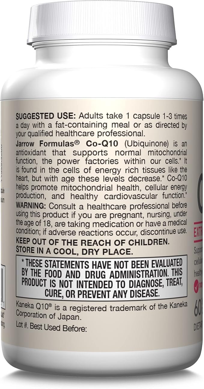 Jarrow Formulas® Co-Q10, 200 mg, Antioxidant Support for Mitochondrial Health, Cellular Energy Production and Healthy Cardiovascular Function, 60 Veggie Capsules, 60 Day Supply