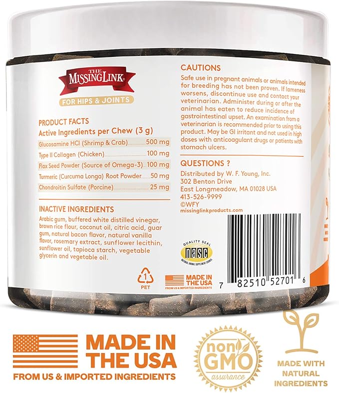 The Missing Link Collagen Care Hip & Joint Soft Chews 60ct - Daily Mobility & Anti-Inflammatory Support for Dogs