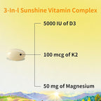 Vitamin D3 K2 5000 IU 120 Softgels with Magnesium Supplement - & 120mcg MK-7 K2 for Bone Health & Immune Support - Non-GMO & Gluten-Free Softgels with MCT Oil