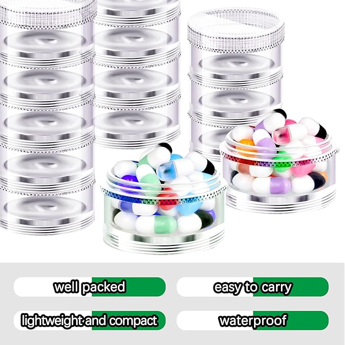 Sieral 2 Pack 7 Day Stackable Pill Organizers Round Pill Organizer Case Stackable Weekly Supplements Vitamins Individual Storage Container Boxes Holder Dispenser with Lids for Travel Medicine, Clear