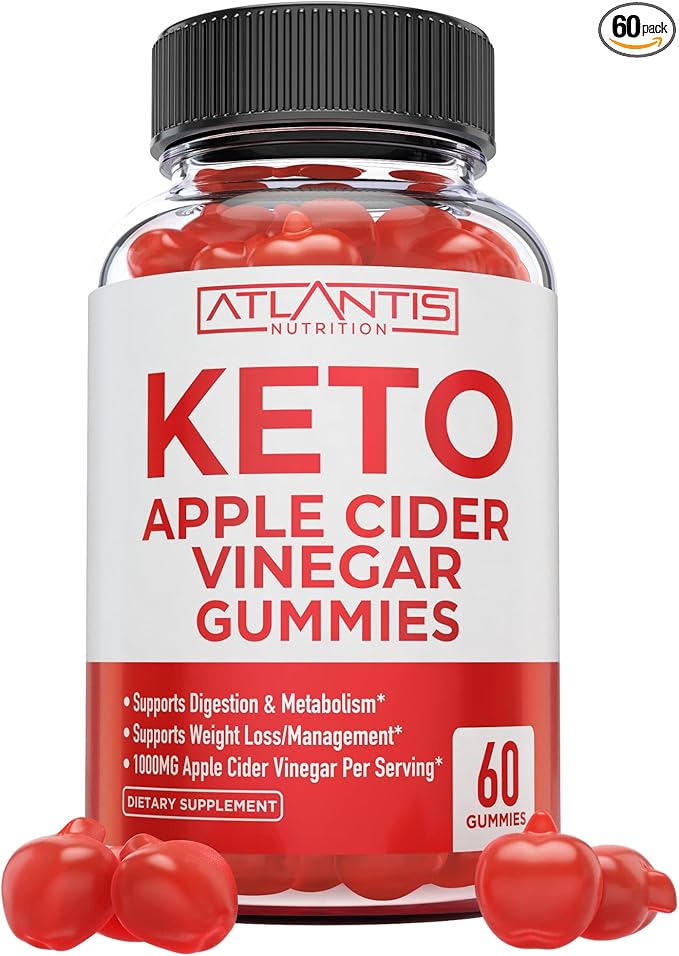Atlantis Nutrition Keto ACV Gummies for Weight Loss - Apple Cider Vinegar Gummies Formulated to Support Advanced Weight Loss, Digestion, Detox & Cleansing, Made with 1000MG ACV Per Serving - 60 Count
