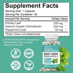 Chlorophyll Capsules Internal Body Deodorant Supplement for Women and Men for Gut Health, Fresh Breath, Skin Health, Detox & Digestion Support, Natural Odor Remove, Vegan, Non-GMO-30 Capsules