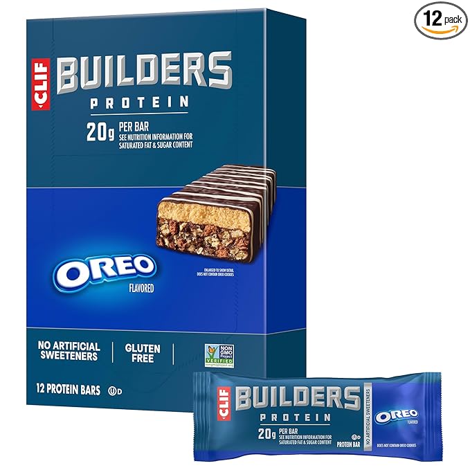 CLIF BUILDERS Protein Bars - OREO-Flavored - 20g Plant Based Protein - Gluten Free - Non-GMO - Low Glycemic - No Artificial Sweeteners - 2.4 oz. (12 Pack)